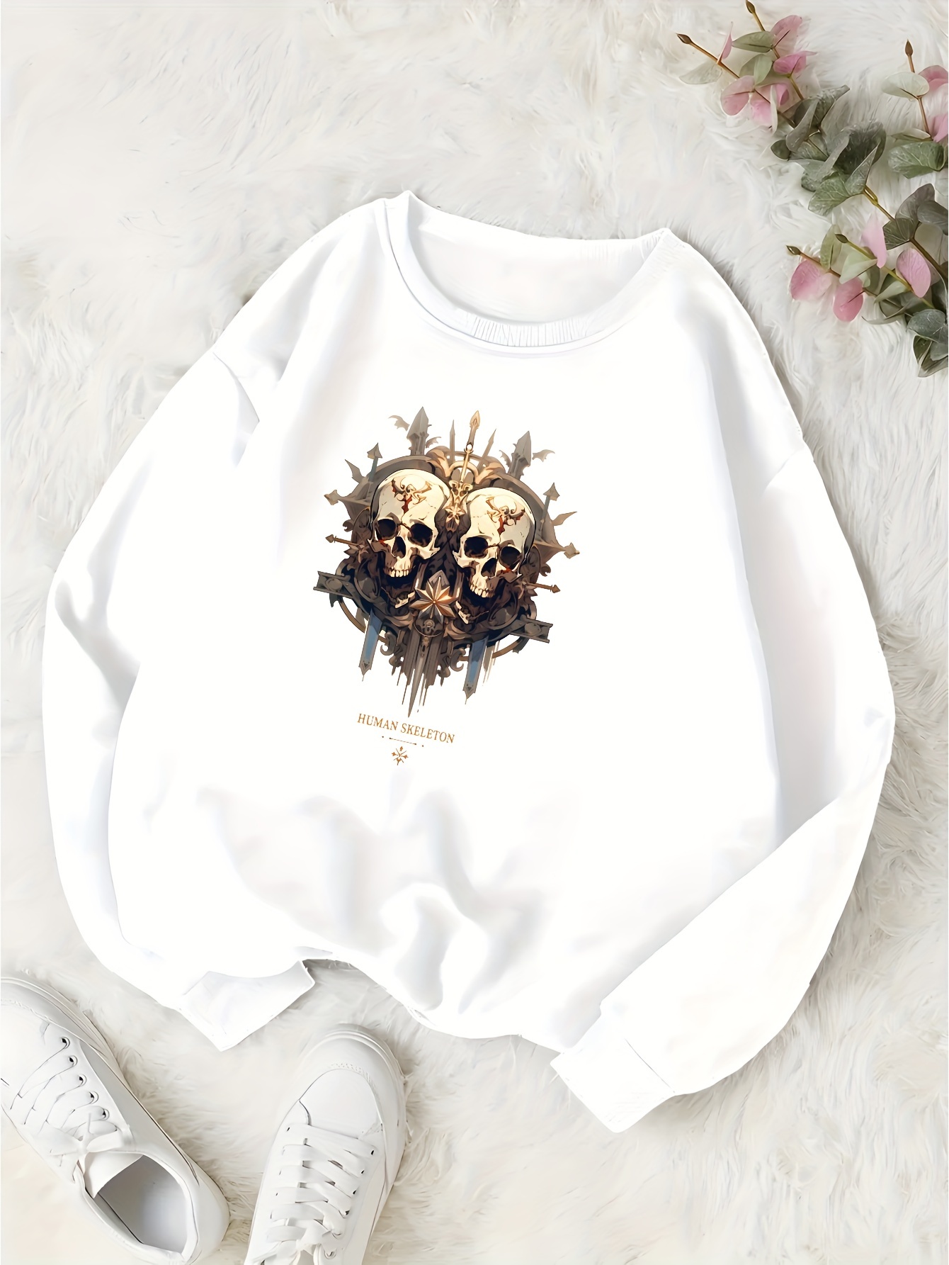 Skeleton Print Sweatshirt, Casual Long Sleeve Crew Neck Sweatshirt, Women's  Clothing - Temu Australia