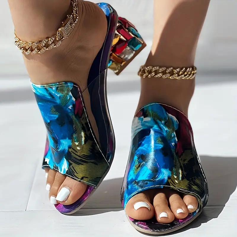 Women's Block Heel Sandals Fashion Peep Toe Slip On - Temu