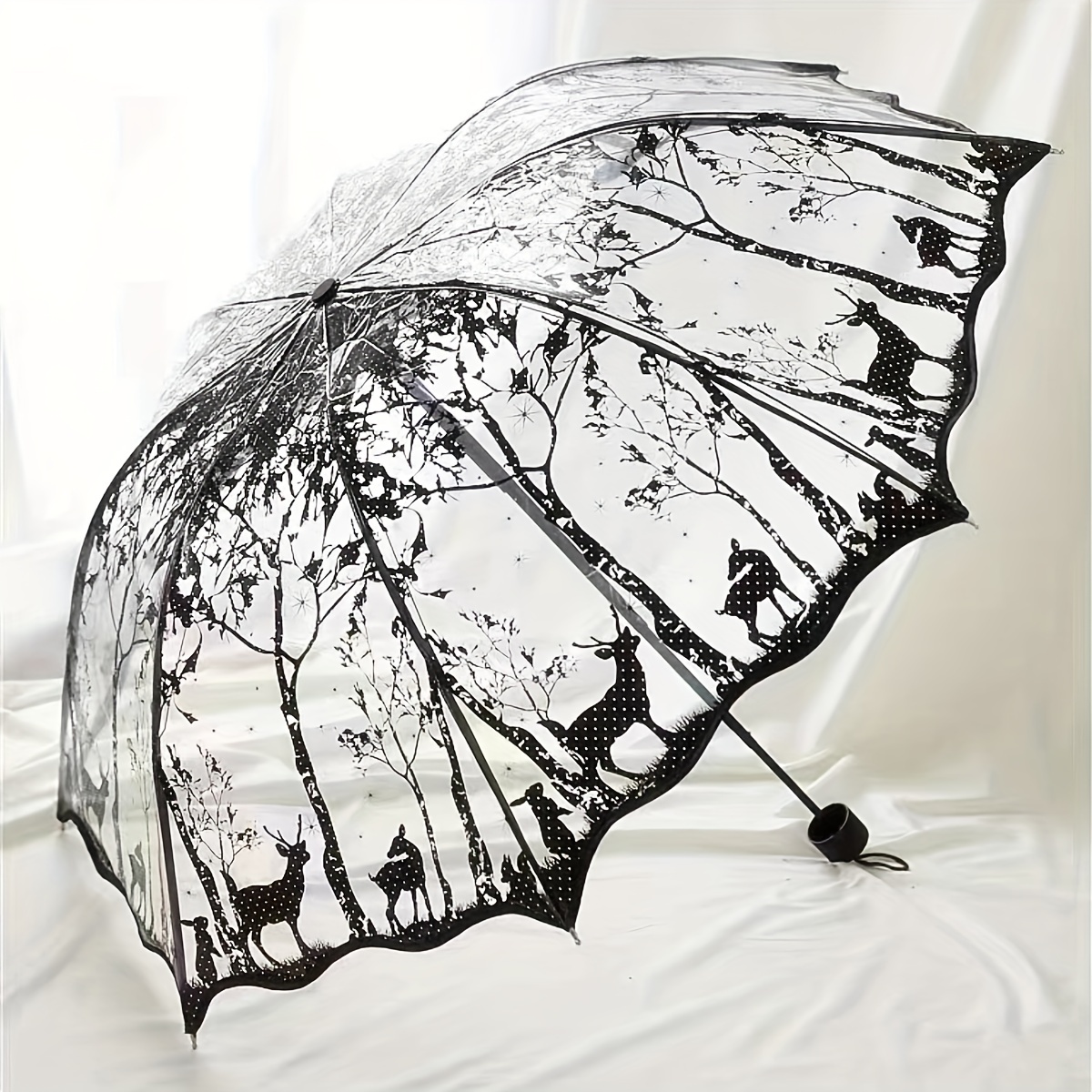 

New Wave Edge Retro Transparent Umbrella Pvc 3 Folding Arch Butterfly Rose Umbrella