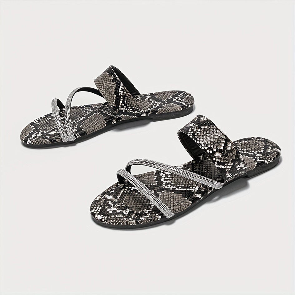 chic women's snakeskin print slide sandals fashionable open Temu