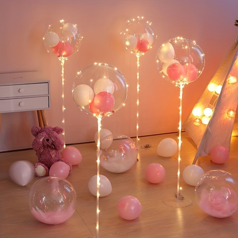 HelegeSONG Paquete de 4 globos LED BoBo con palo, globos transparentes con  luz LED, globos de burbujas con luces para fiestas, cumpleaños, día de San  Valentín, boda, aniversario, fiesta, decoración, 4 unidades 