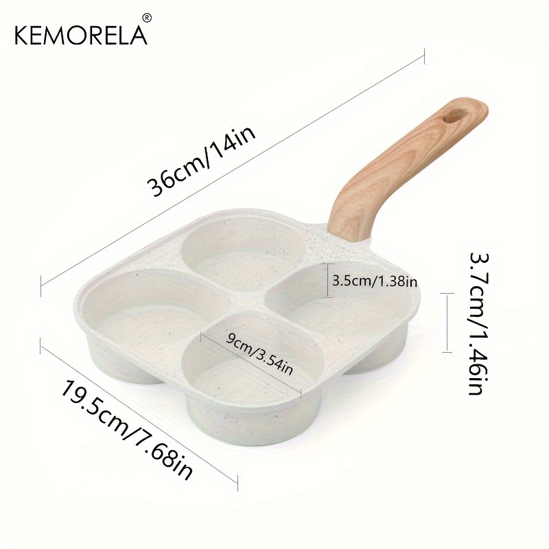 Image of Extra Depth Version Medical Stone 4 Holes Egg & Hamburger Frying Pan, Egg Pancake Maker With Wooden Handle For Induction Cooker And Gas Stove - Perfect For Eggs, , And More!