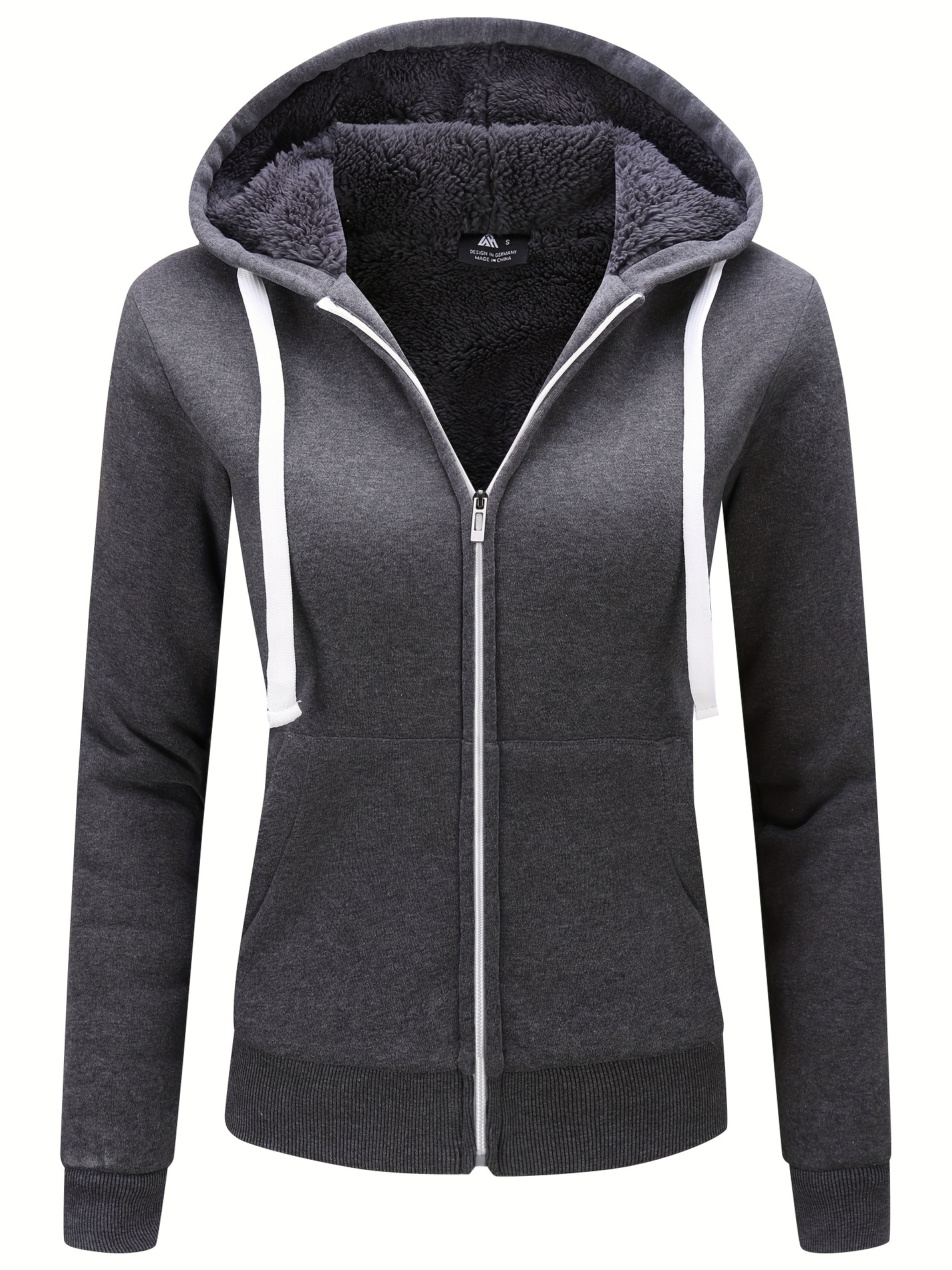 Women's Fleece Lined Solid Drawstring Sweatshirt Zip Long - Temu