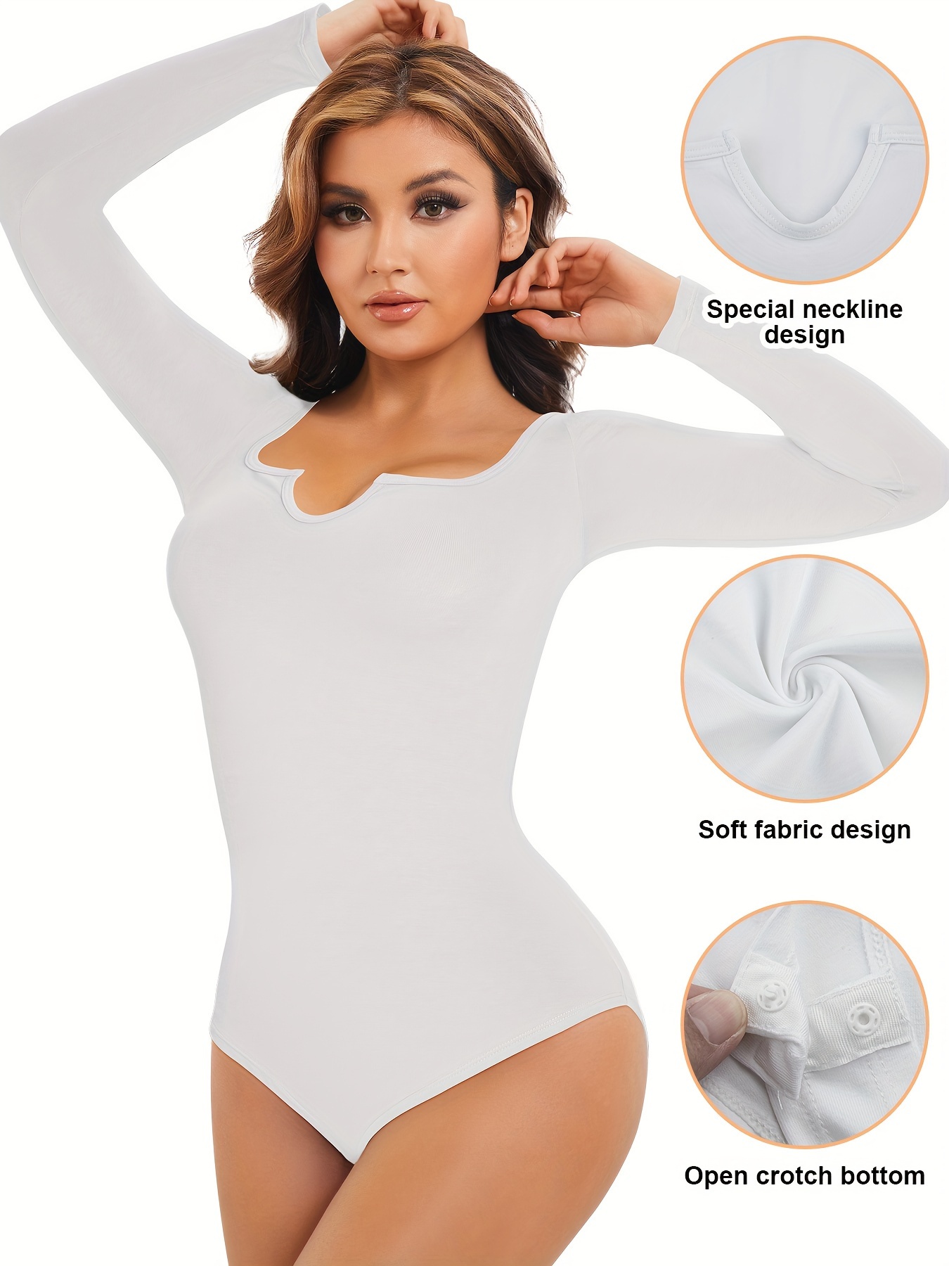 Long Sleeve High Neck Shaping Bodysuit Simple Soft Tummy - Temu