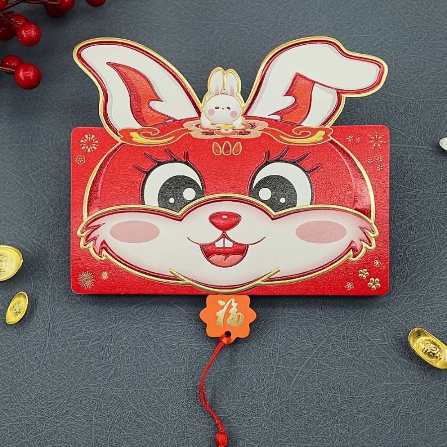 2Pcs 2023 Chinese New Year Color Gold Frosted Red Envelope Spring Festival  Wedding Birthday Fu Red Packet Rabbit Year Hongbao