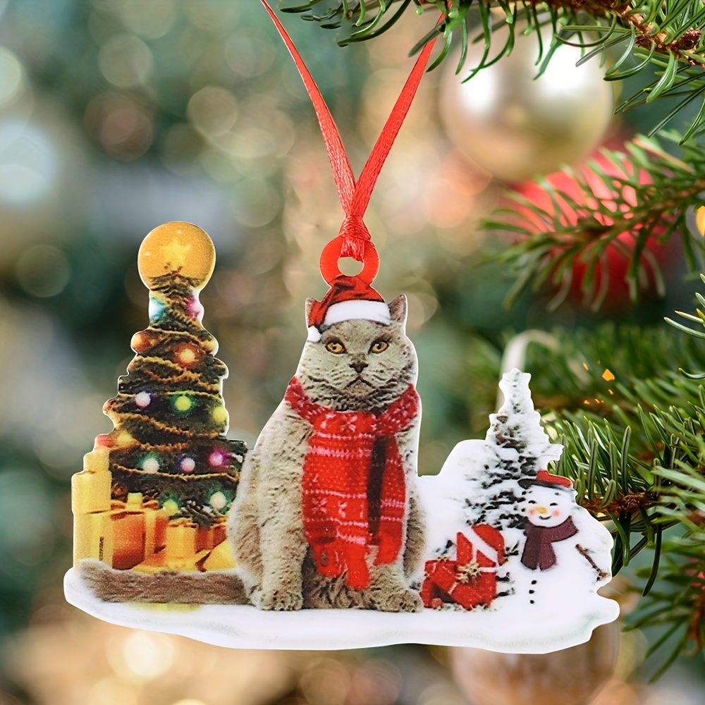 Décorations de Noël amusantes en forme de chat Cadeau amusant pour  propriétaire de chat Décoration de Noël pour sapin de Noël Pendentif rond  en