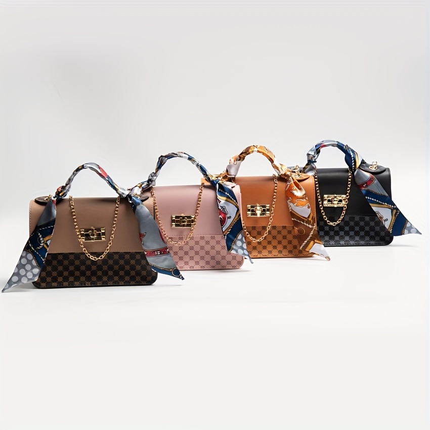 Small Polka Dot Print Handbags, Scarf Decor Crossbody Bag, Fashion