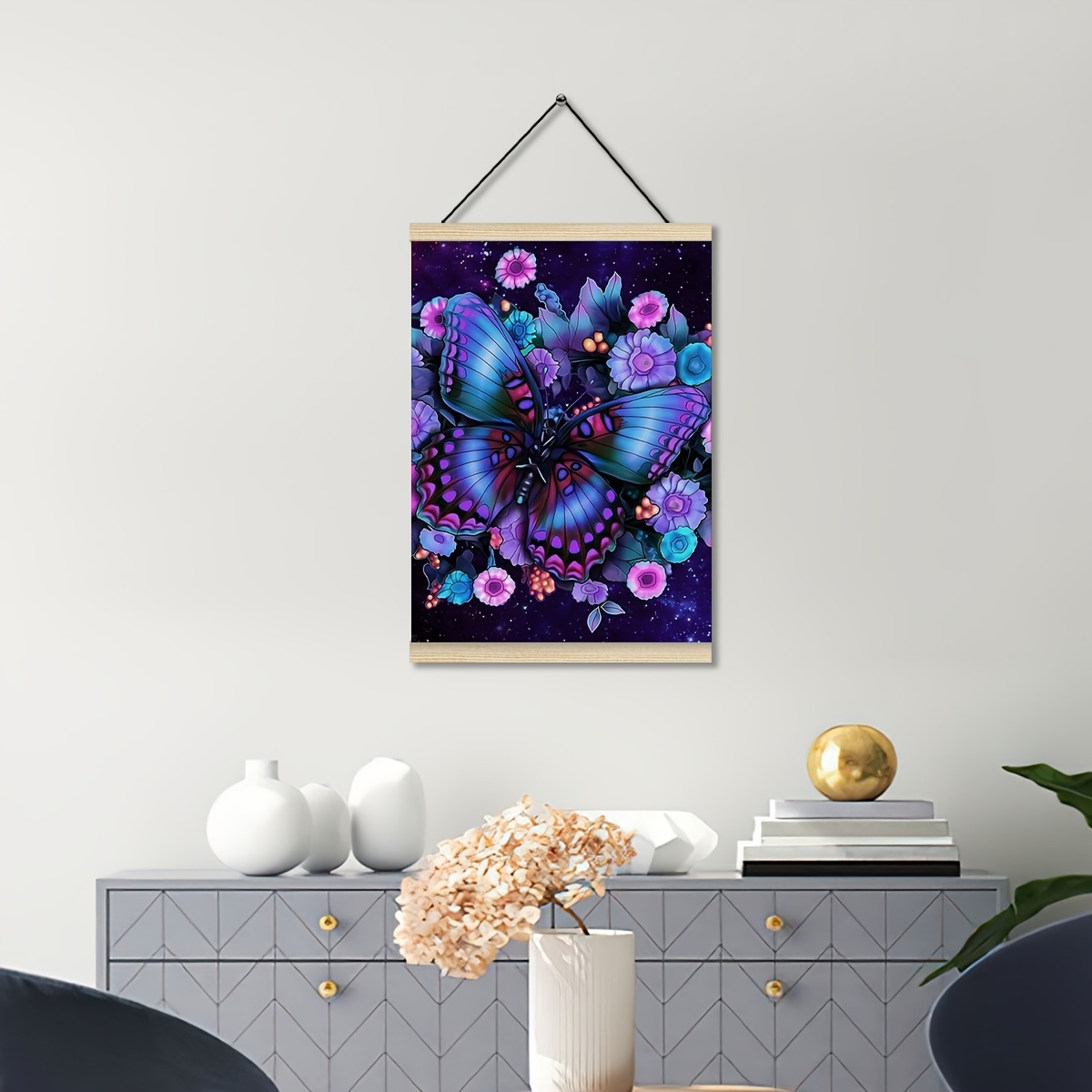 1pc, Stile Retrò, Arte Fantastica Astratta, Motivi Di Farfalle E Fiori Viola,  Decorazione Per Soggiorno E Camera Da Letto, Decorazione Murale, Tela  Stampata, Dipinto Appeso A Scroll Finale - Casa E Cucina 