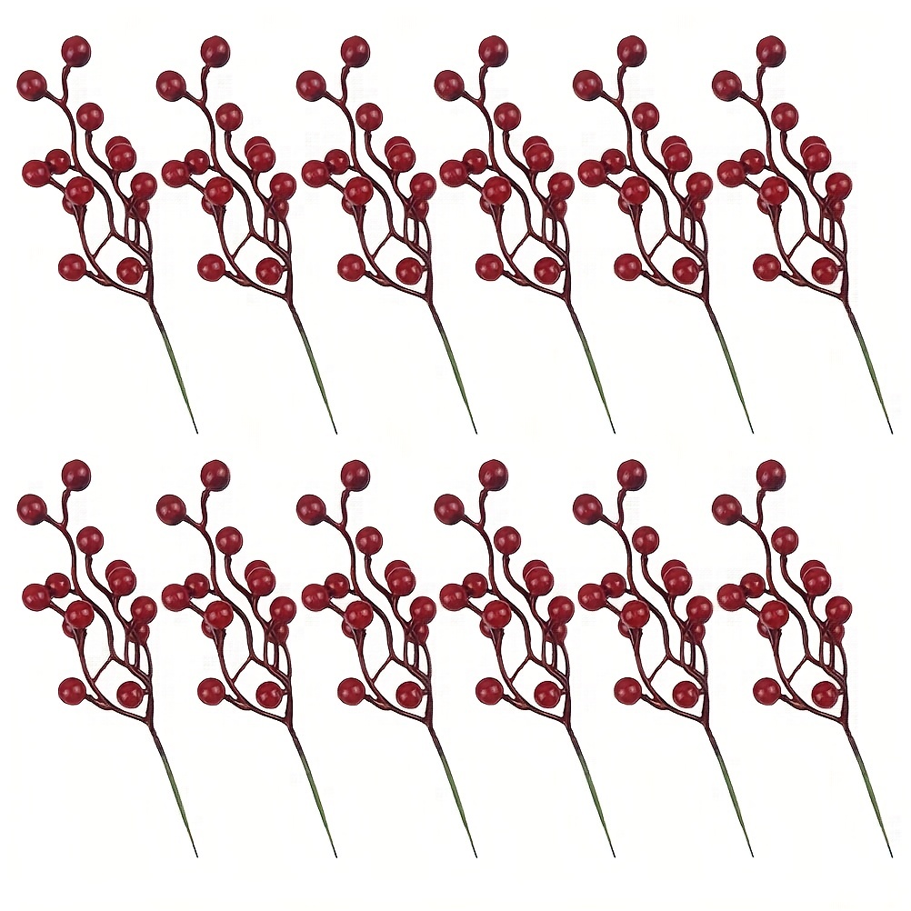 Artificial Red Berry Stems Plastic Fake Red Berry Stems - Temu