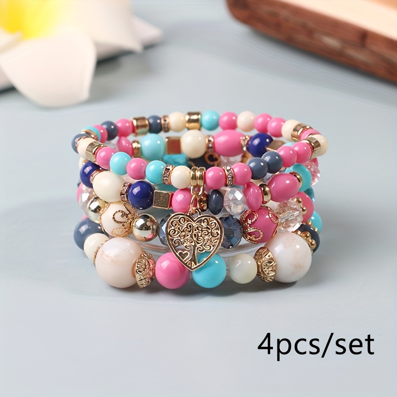 Wholesale 12pcs Cute Summer Candy Color Round Polymer Clay Bead Bracelets