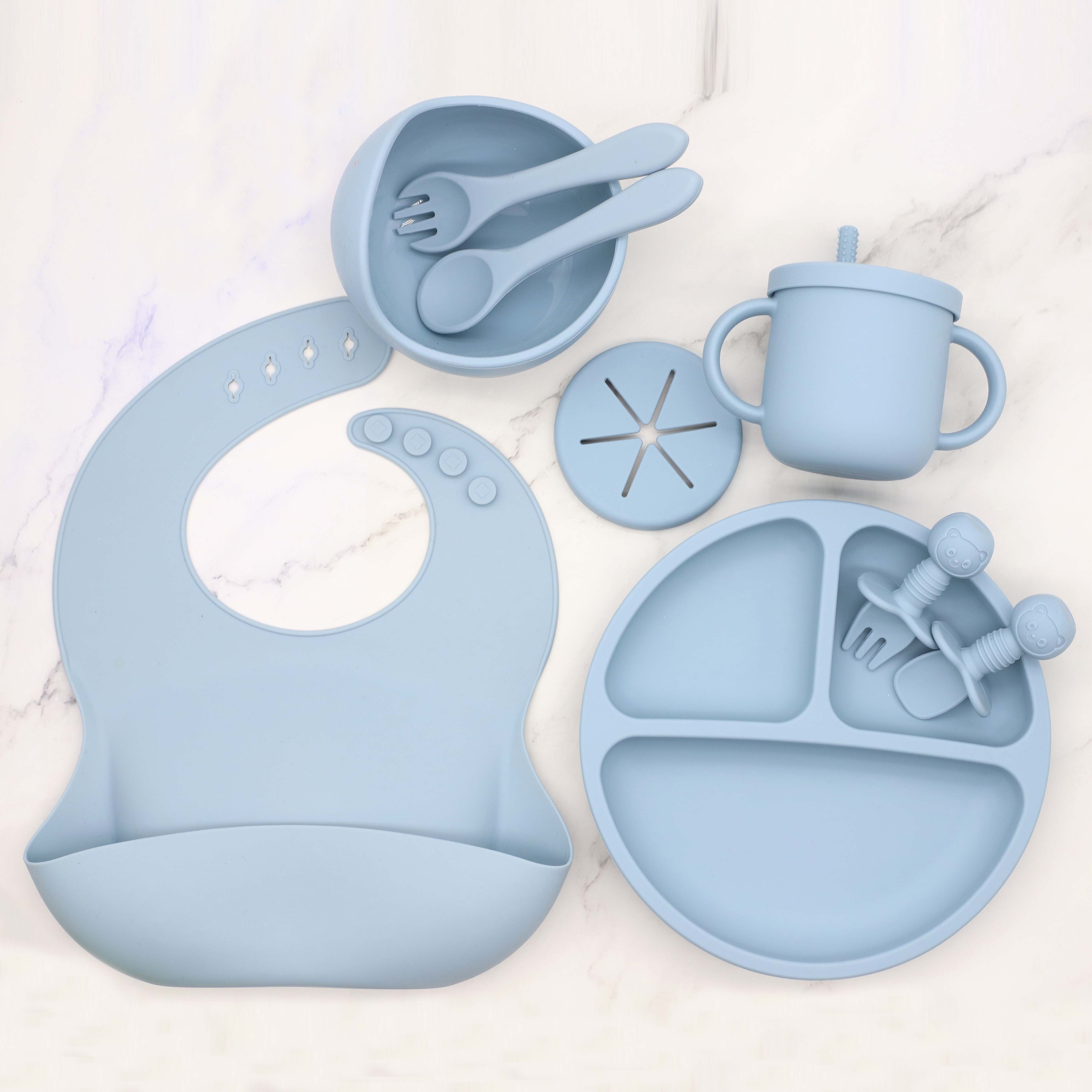 Silicone Baby Feeding Set, Baby Led Weaning Supplies, Suction Bowl Divided  Plate, Toddler Self-feeding Dish Set With Spoons, Forks, Drinking Training  Sippy Cup, Adjustable Bib, Eating Utensils - Temu