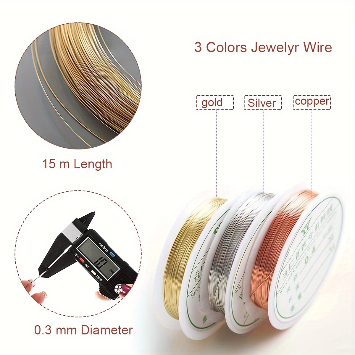 3 Rolls Uncoated Copper Wire Jewelry Beading Wire for DIY Craft Bracelet  Necklaces Jewelry Making Supplies(Gold, Silver, Rose-Gold)