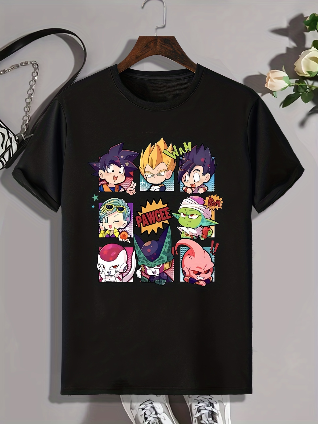 Mens Casual Crew Neck Short Sleeves Anime Character Print T Shirt
