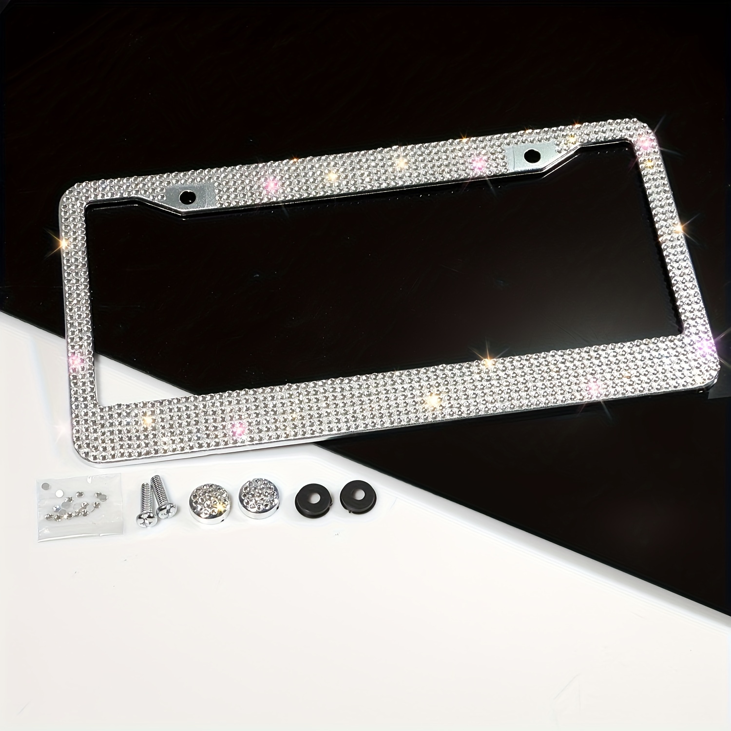 2 pcs stainless steel Shiny Crystal License Plate Frames Luxury Handcrafted  Rhinestone Bling Car Accessories White Black Blue - AliExpress
