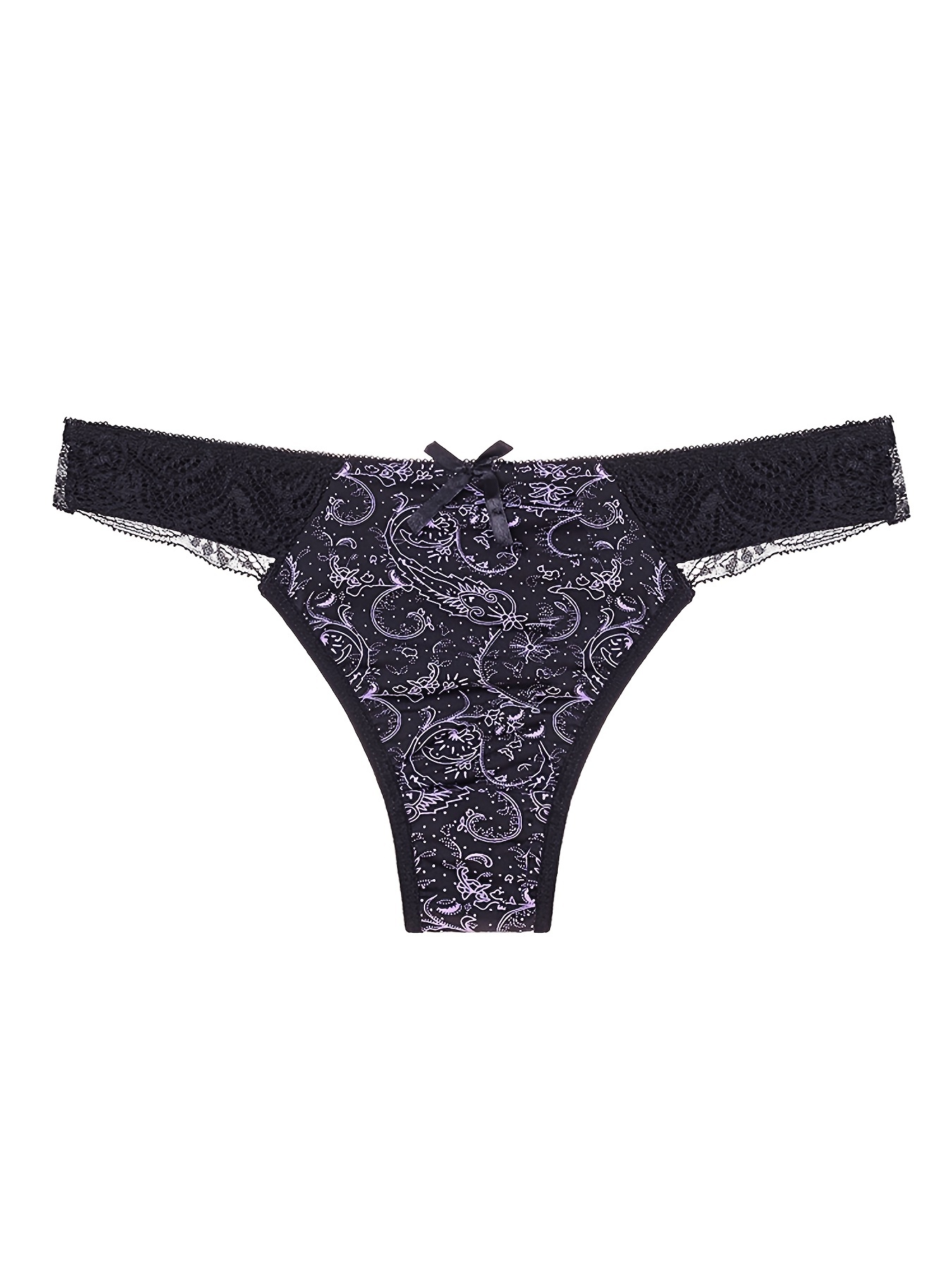 Women's Floral Lace Bow Hollow Thong Panties Breathable - Temu