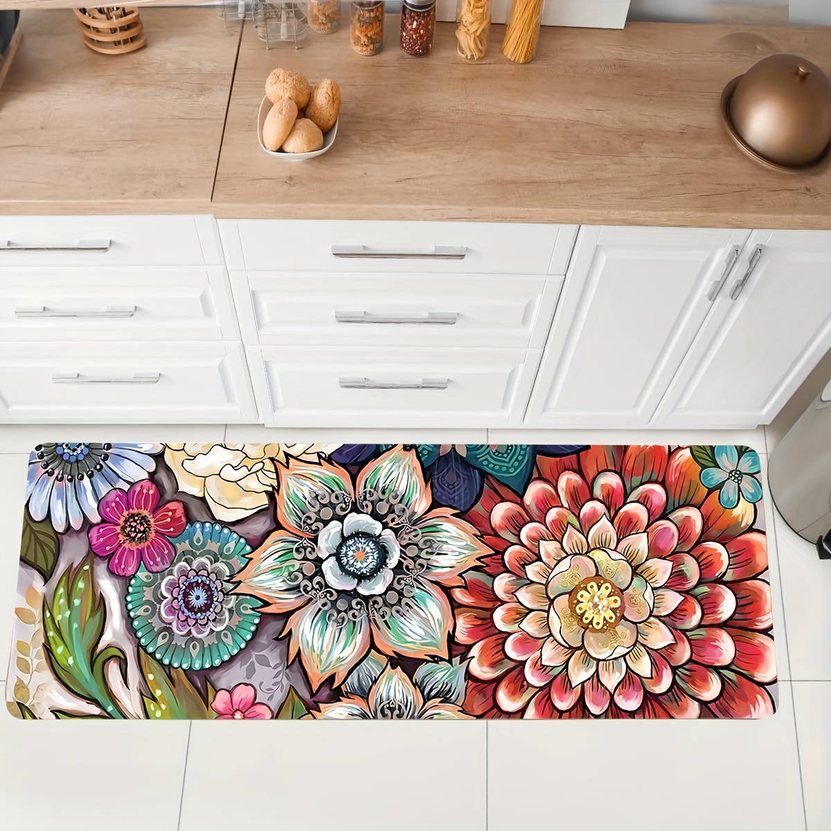 1pc Floral Soft Kitchen Rug, Cushioned Anti-Fatigue Kitchen Rug, Spring  Flowers Waterproof Non-Slip Kitchen Mats And Rugs, Runner Rug, Bedside Rug,  Super Absorbent Machine Washable Floor Mat For Kitchen, Home, Office, Sink