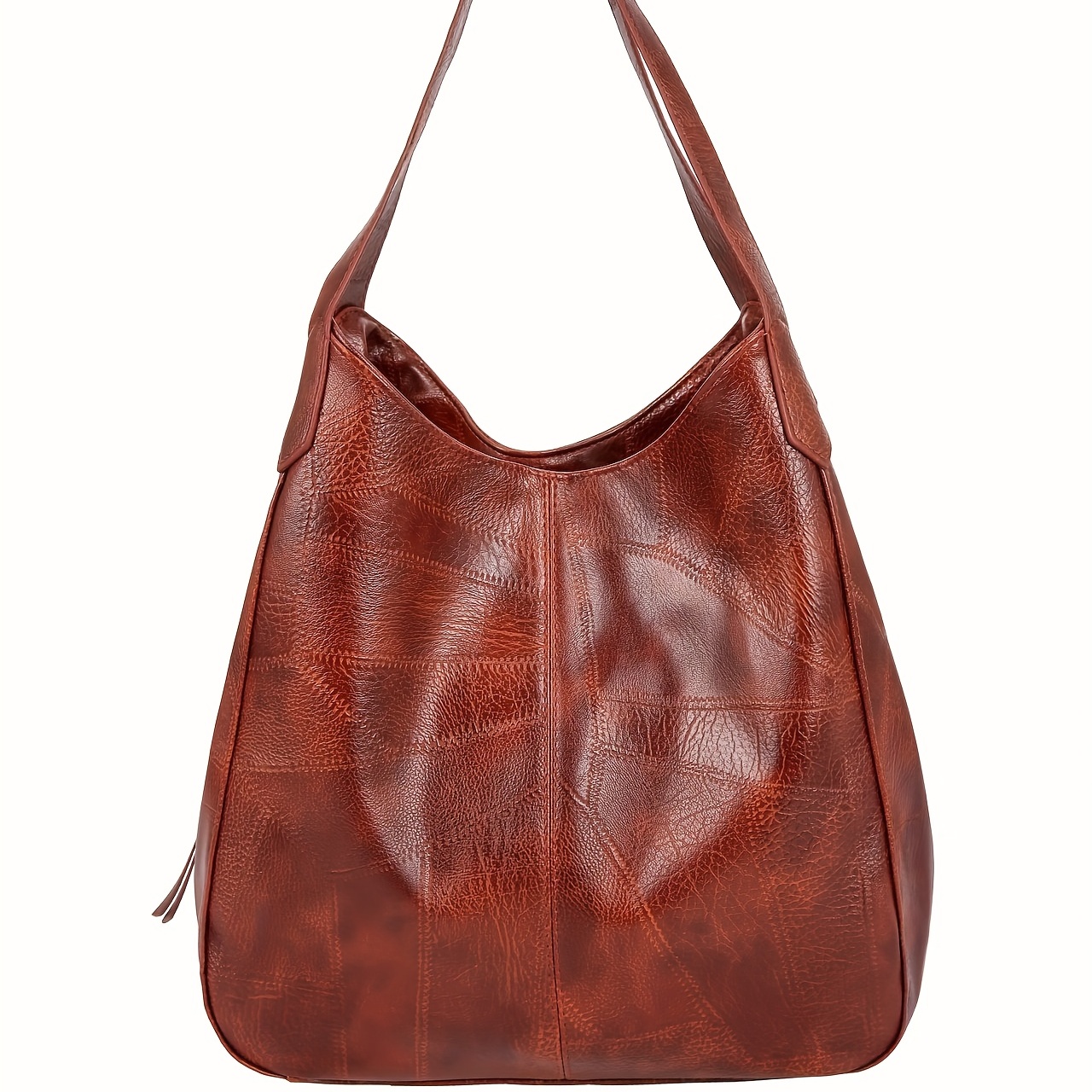 Large Leather Hobo Handbags Purse Shoulder Strap Vintage Bucket Bag Brown  Women