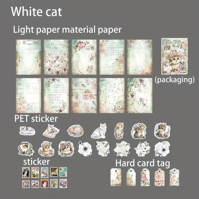 6 Styles Cat's Words Series Cat Journal Collage Material - Temu United  Kingdom