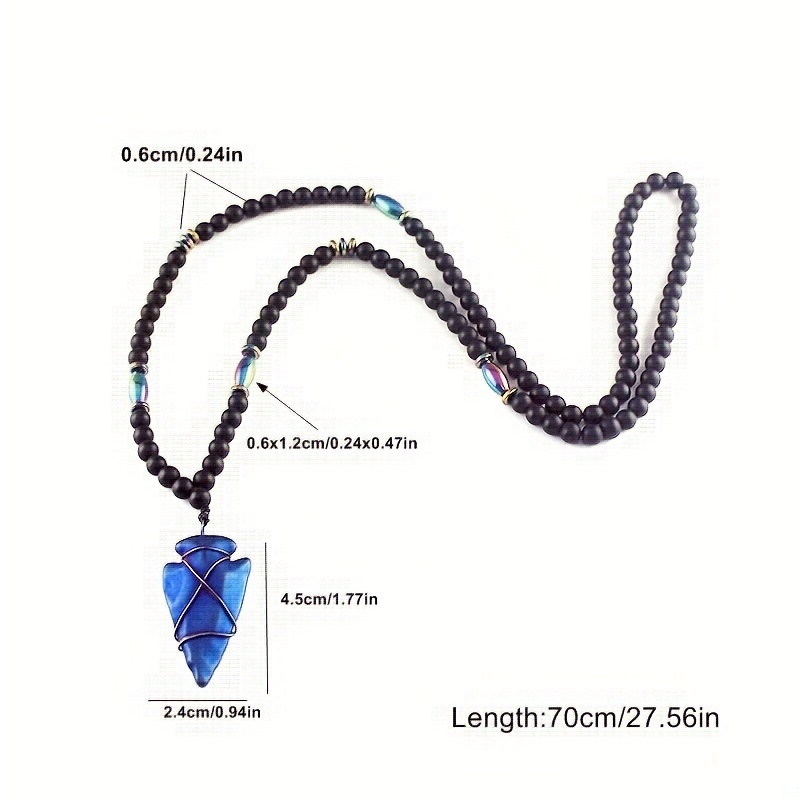 Matte Agate Round Beads Gallstone Arrow Pendant Necklace for Men