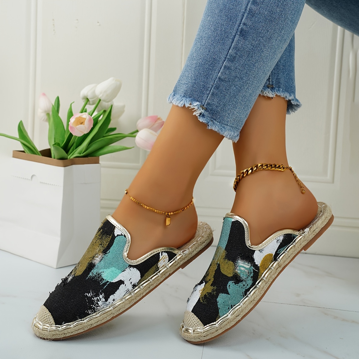 Women's Graffiti Print Slip On Espadrilles Casual Outdoor Shoes
