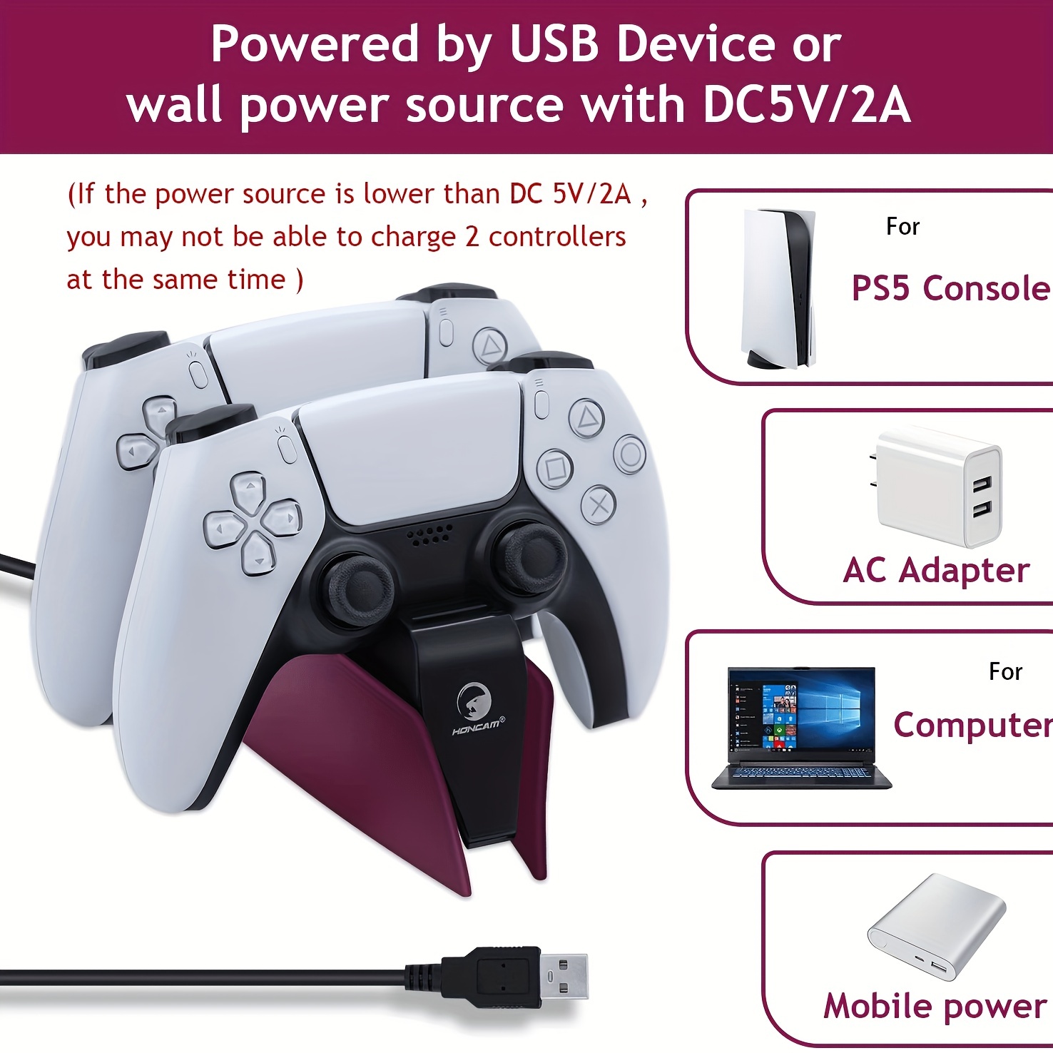 Comprar Cargador mando PS5 Doble, HONCAM PS5, cargador inalámbrico doble  USB