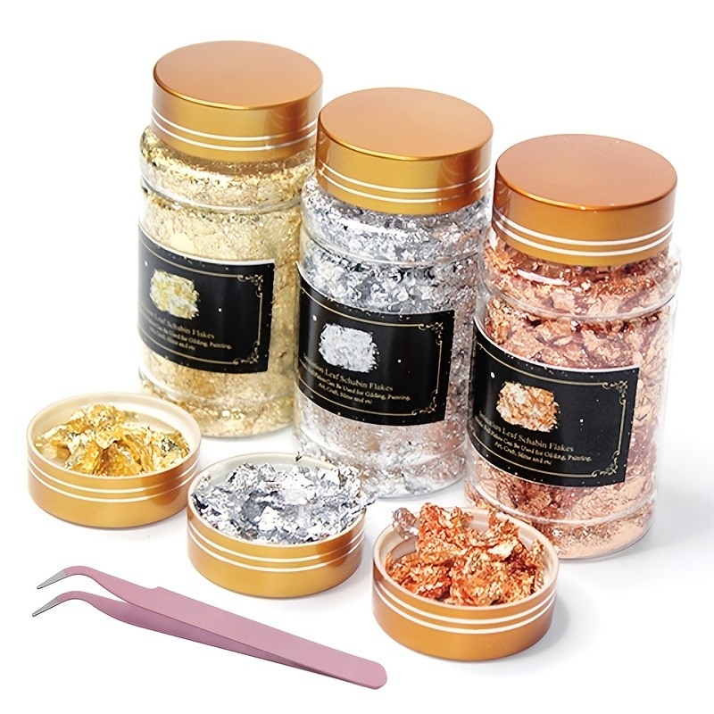 Rolio Metallic Foil Flakes, 3 Bottles (Gold, Copper, and Silver), Imitation  Gold Foil Flakes for Epoxy, Nail Art, Painting, DIY Arts & Crafts, Slime