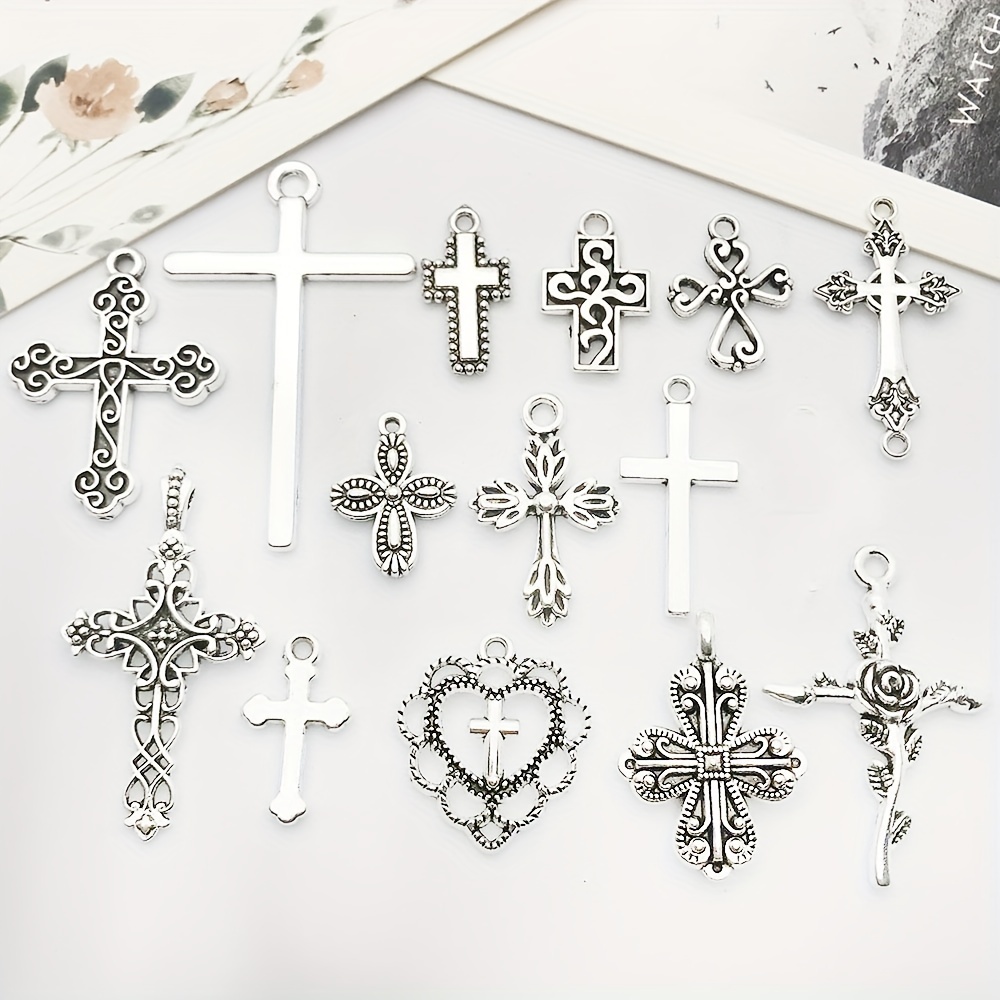 Randomly Mix Antique Silver Fashion Cross Charms Pendants - Temu