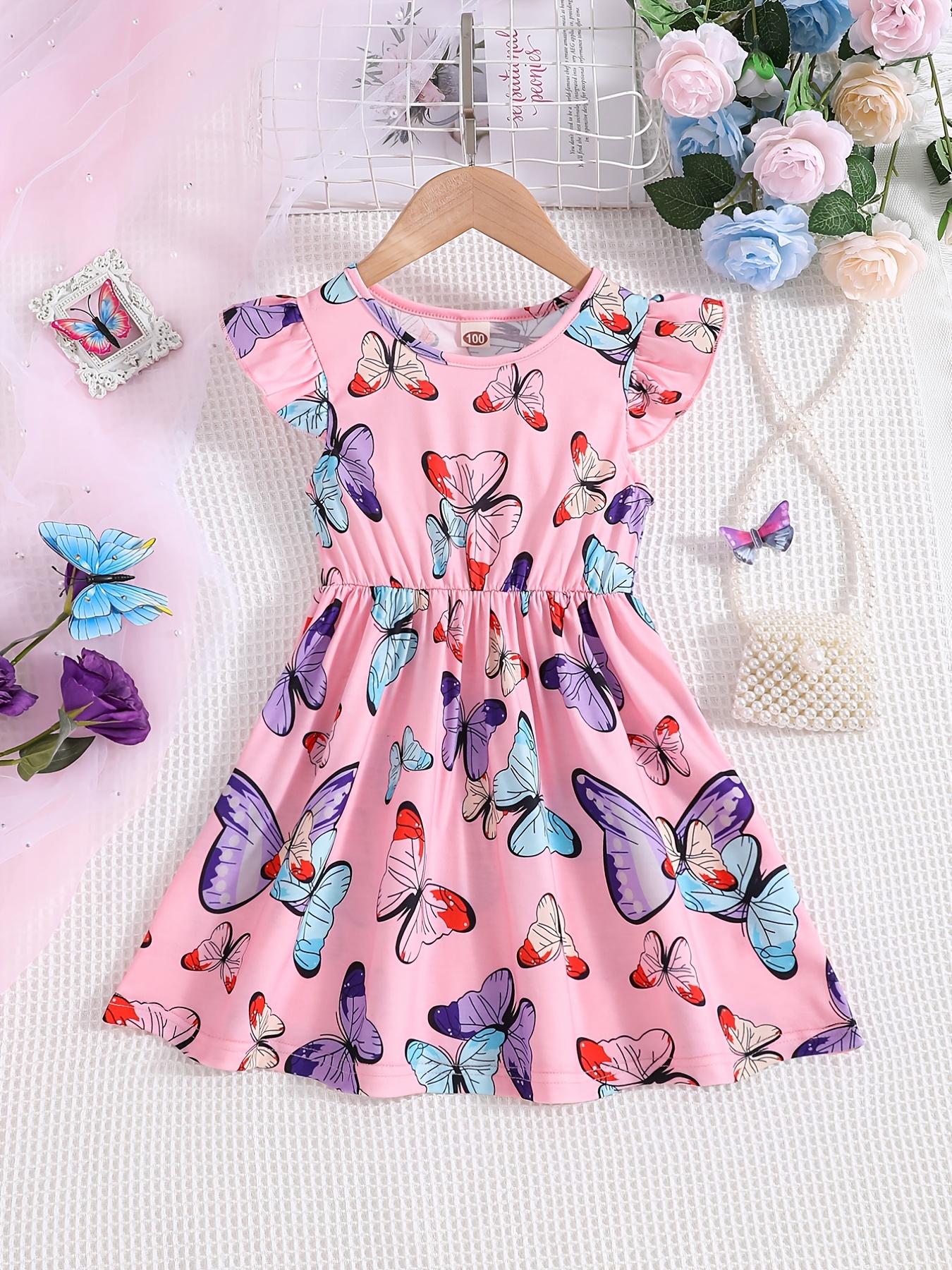 Bold & Colorful Infant-toddler Flutter Sleeve Dress, Baby-toddler