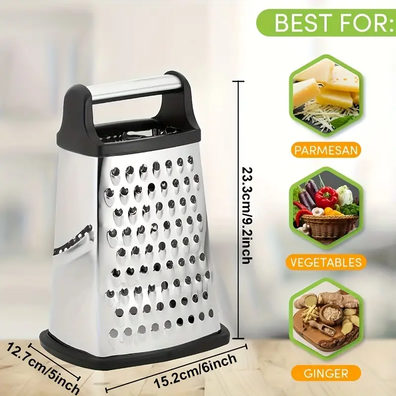 Professional Box Grater, Stainless Steel With 4 Sides, Best For Parmesan  Cheese, Vegetables, Ginger, Xl Size, Black - Temu