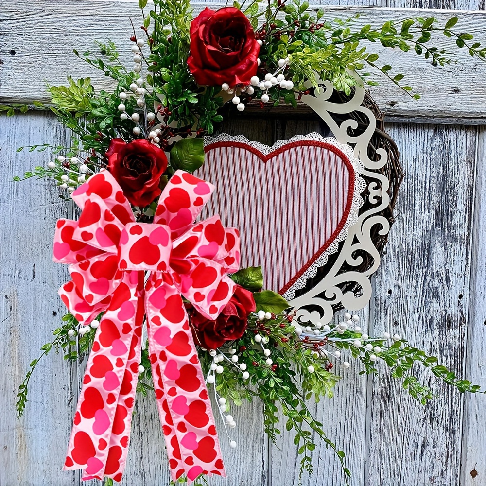 1pc, Valentine Tree Topper Bow With Heart Decorations, 11.4 Inch X19.6 Inch  Large Red Pink Valentines Wreath Bow Decor For Valentine's Day Wedding Hol