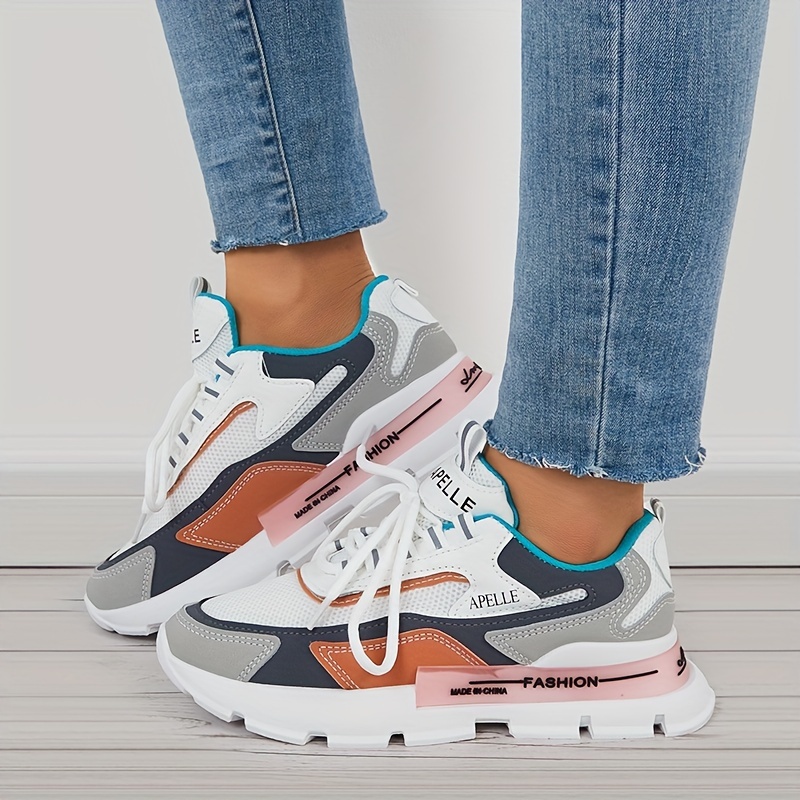 Zapatillas deportivas de skate para hombre, zapatillas con cordones con  gráficos de letras en bloques de colores, Moda de Mujer