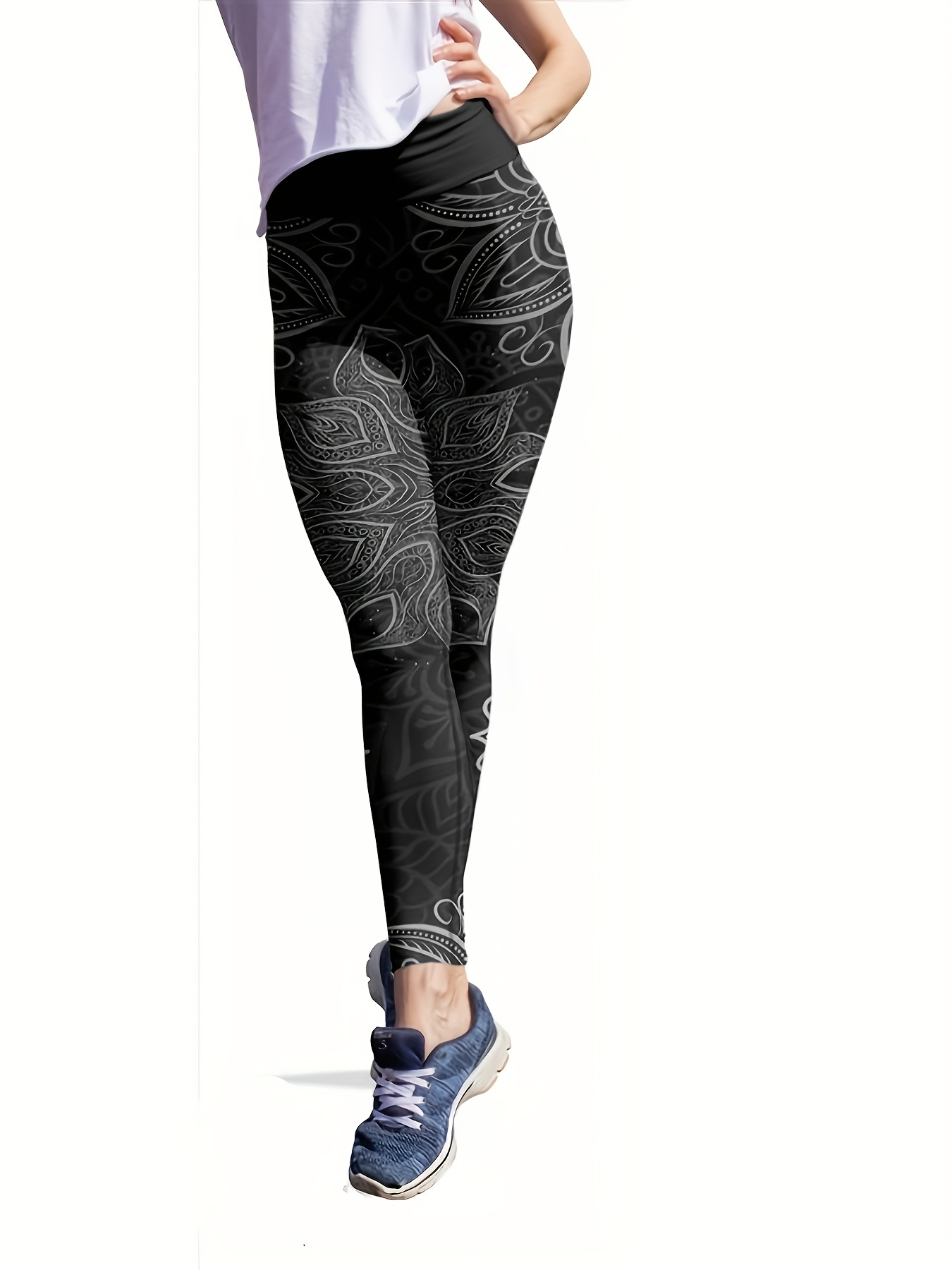 Ethnic Floral Print Leggings Sexy High Waist Slim Long - Temu