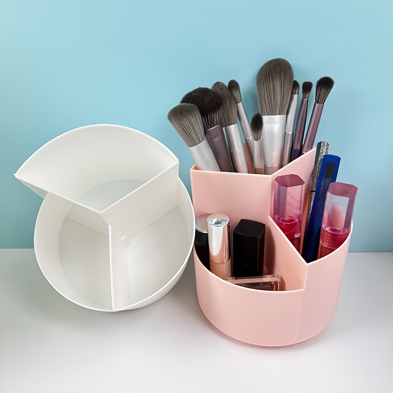 

1pc Plastic Rotating Desk Organizer, Multifunctional Round Pen Holder, Large Capacity Makeup Brush Organizer, Simplistic Plastic Caddy Storage Container, For Office & Home Use