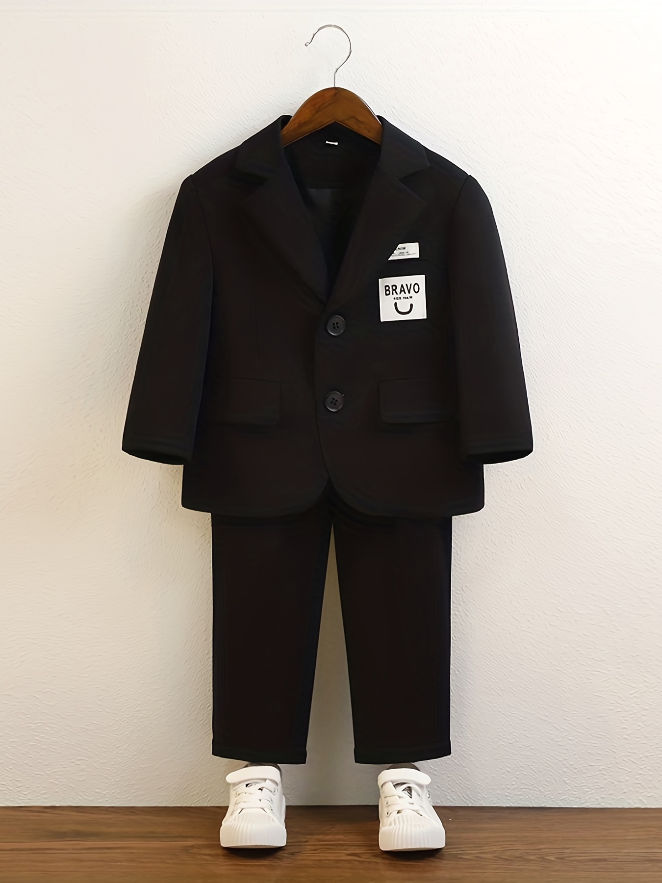 Boys Gentleman Letter Print Outfits Long Sleeve Suit & Pants Set