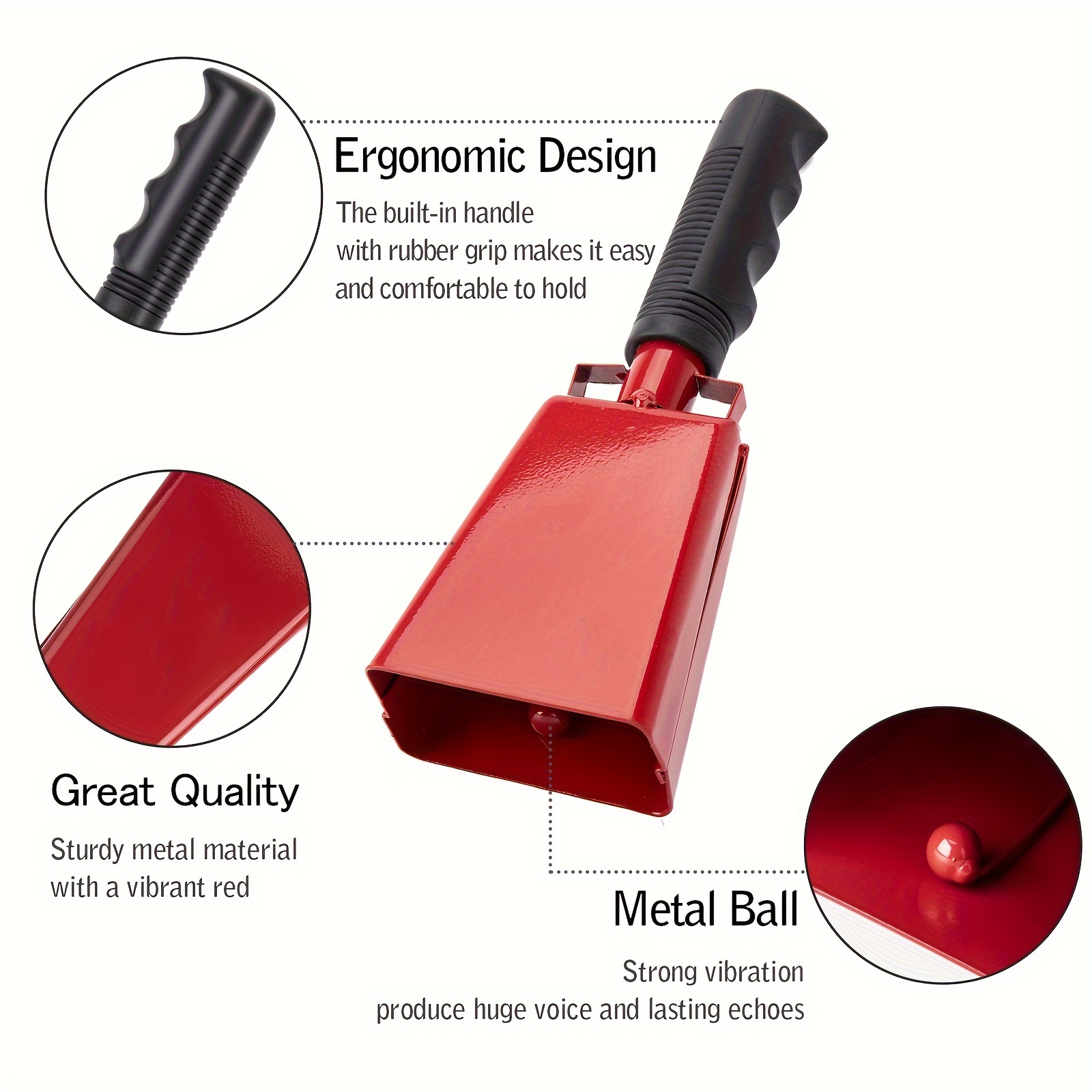 Metal Cowbells - Red 3 Inch Cow Bells Noise Makers, Loud Call Bell