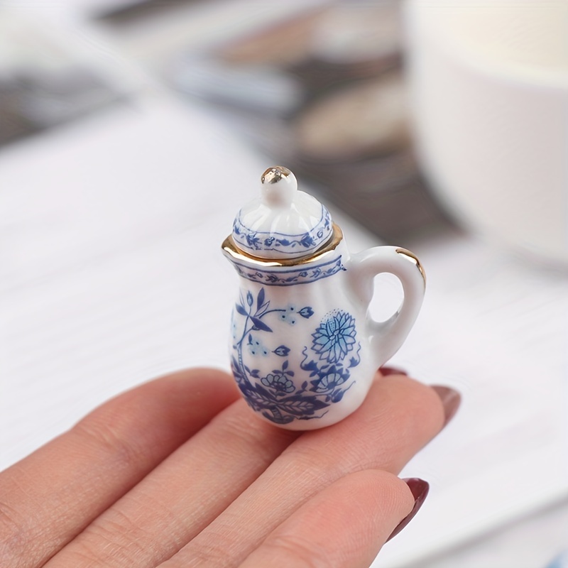 Miniature Tea Pot and 2Tea Cup Sets,Miniature Ceramic Tea Cup with saucers,  Miniature Tea,Dollhouse Sweet,Miniature Tea Pot