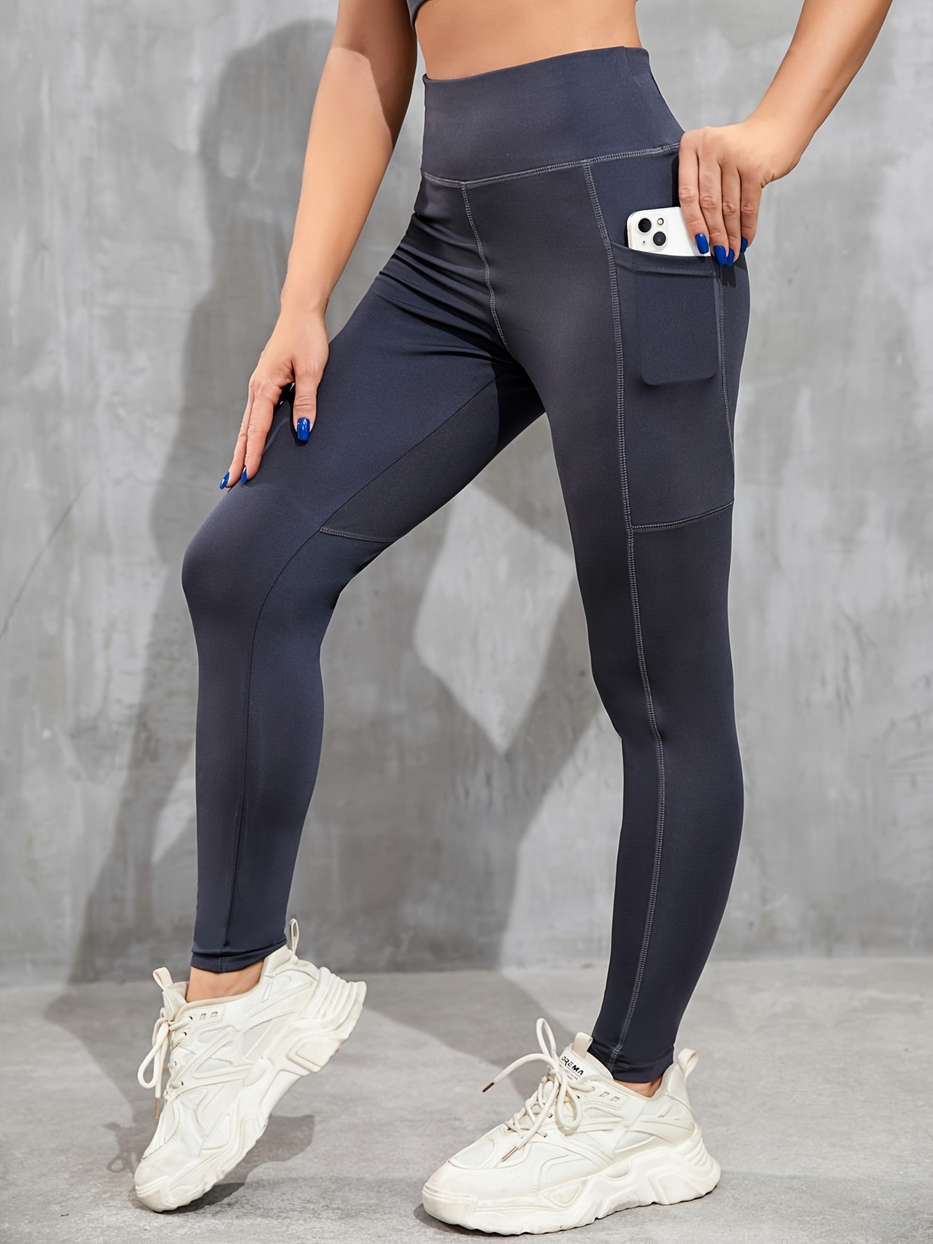 High waist pocket binding casual women's Leggings - Grey / S