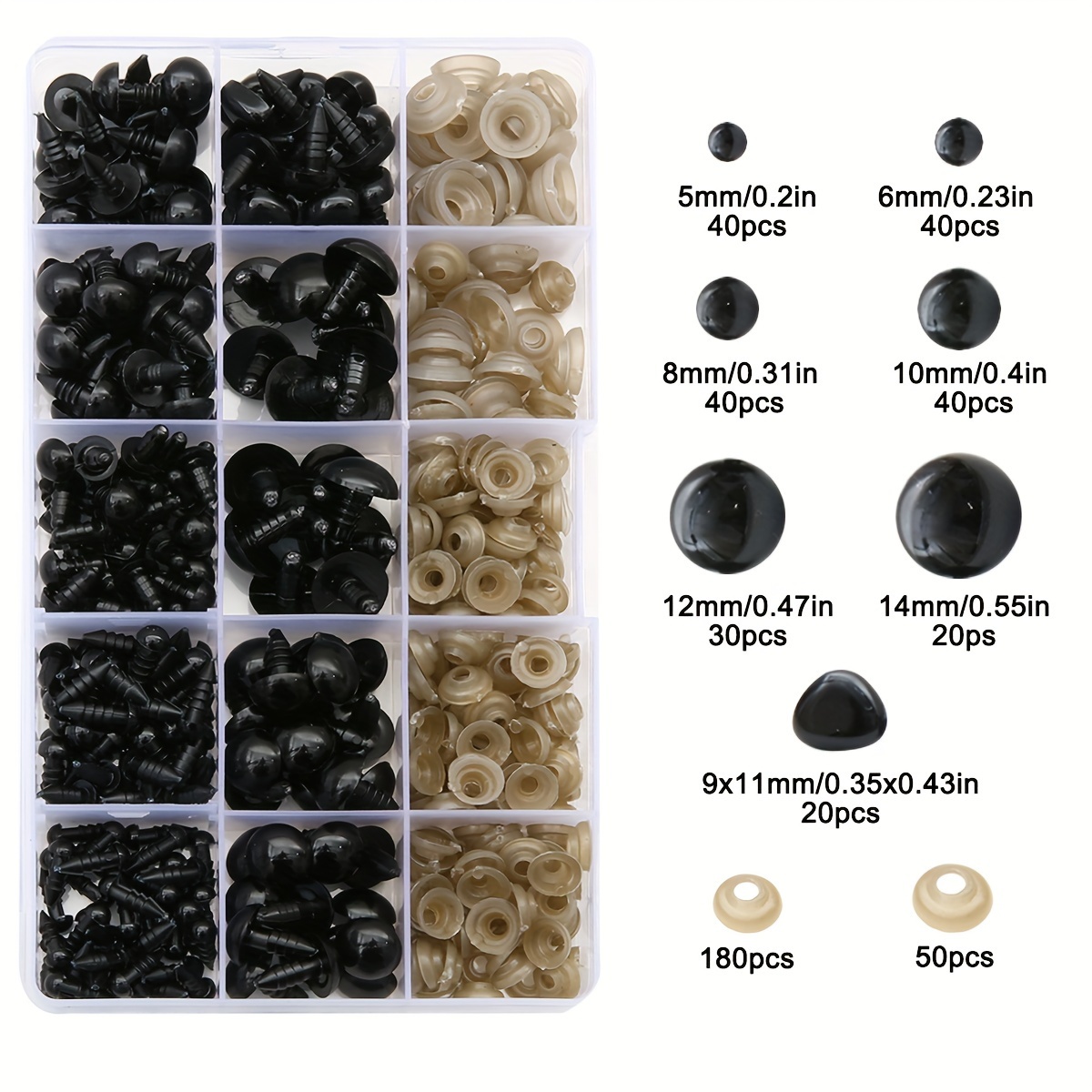 Image of 460/100pcs Assorted Sizes Safe Diy Doll Eyes Kit - Black Plastic Safety Eyes, Washers, Crochet Eyes And Noses For Plush Animals, Amigurumi, , Diy Crafts, Jewelry Patterns, No Glue