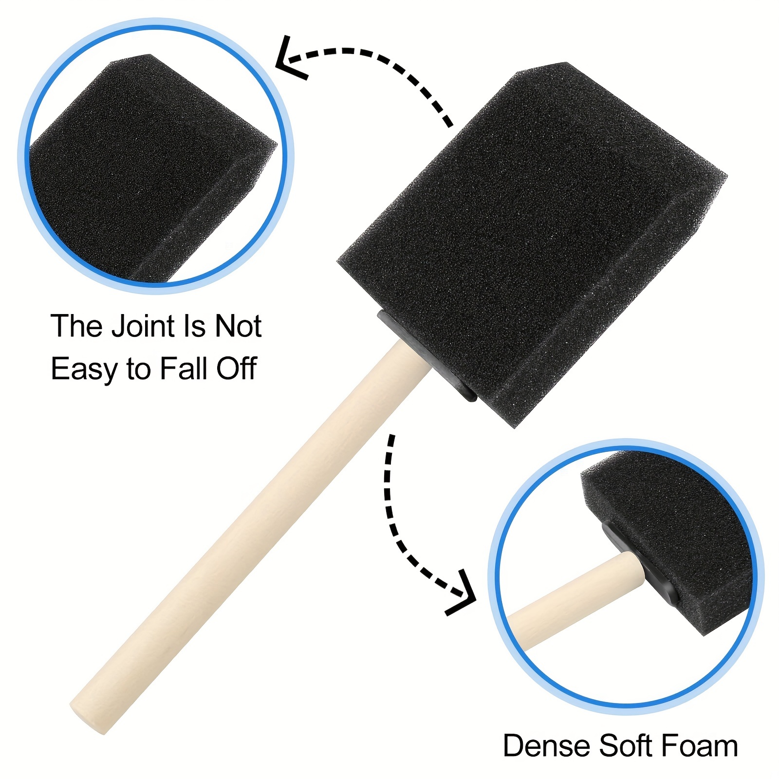 Foam Paint Brushes 4 Pcs Sponge Brushes Sponge Paint Brush with Wooden Handle Foam Brushes for Painting Foam Brushes for Staining Paint Sponges Foam