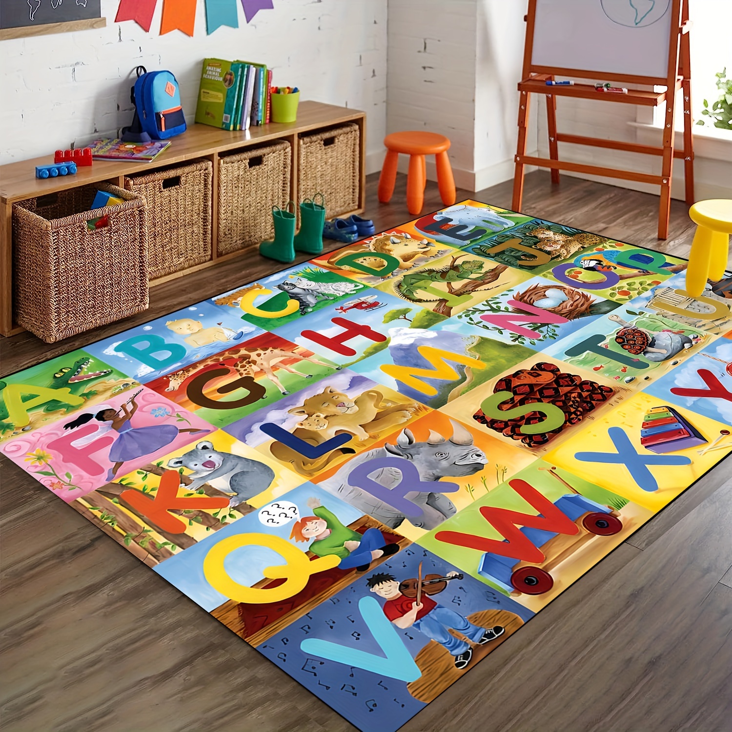  Alfombra de juego para niños, alfombra de juego educativa y  divertida con letras ABC de animales y formas de colores, alfombra de área  de aprendizaje y segura para dormitorio, sala de