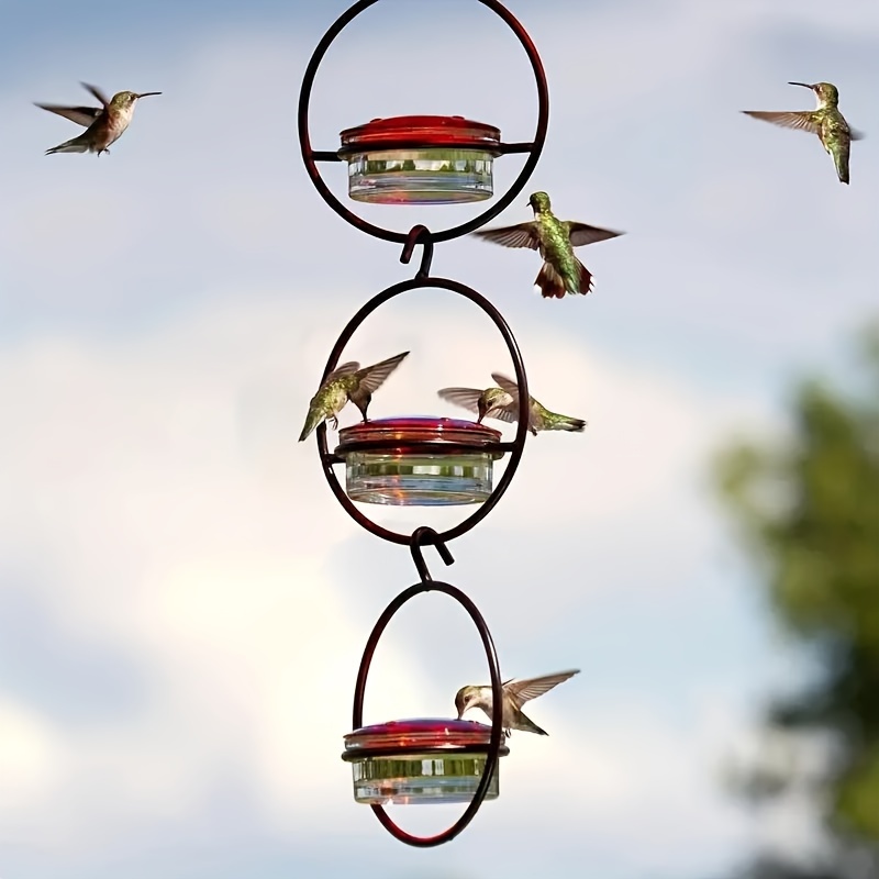 

3pcs Beautiful Hanging Hummingbird Feeder, Metal Bottle Humming Bird Feeder With Circular Metal Frame And Perch