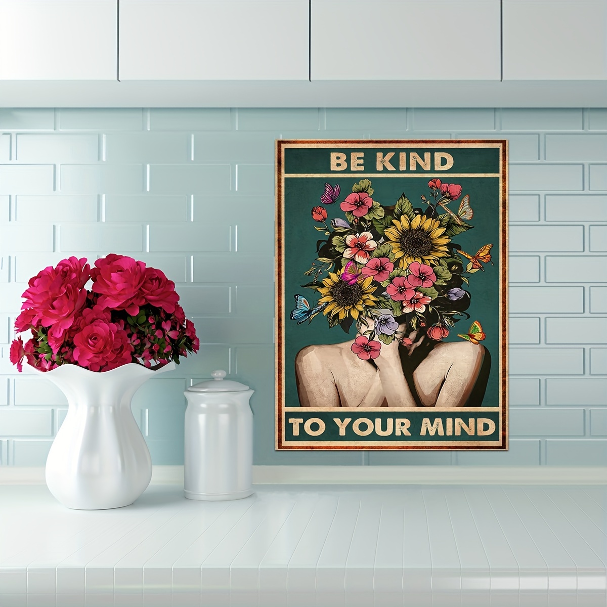 Kind Mind Retro Poster Wall Art Painting Girl Power Flower - Temu