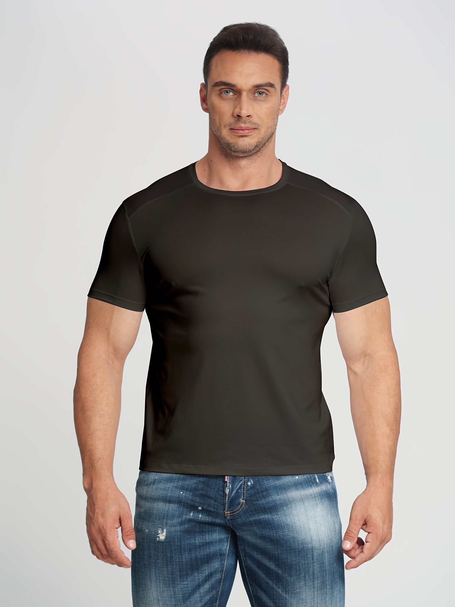 Men's Solid Loose Active Workout Tee Top