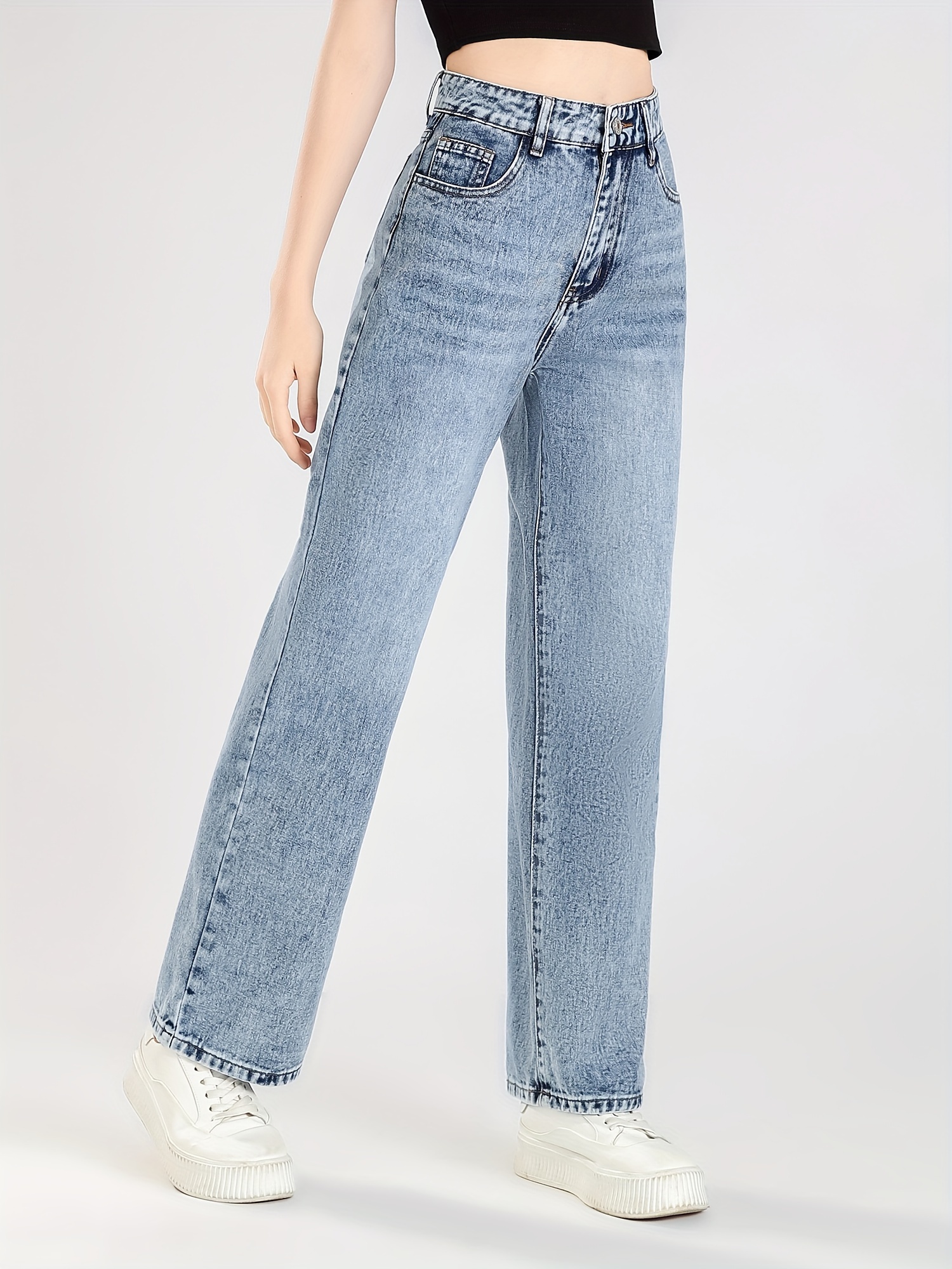 High Waist Baggy Jeans Girls Fashion Comfy Casual Straight Leg