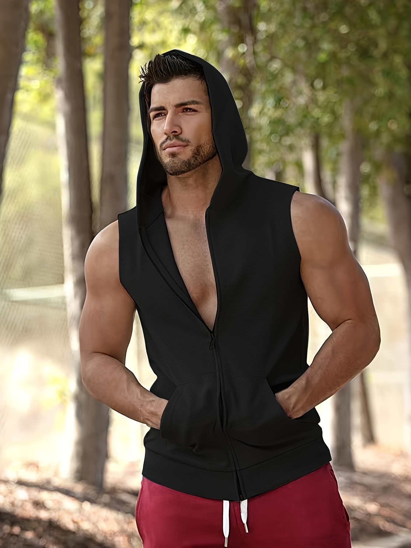  Men's Sleeveless Jacket and Long Pants Outfits Outdoor