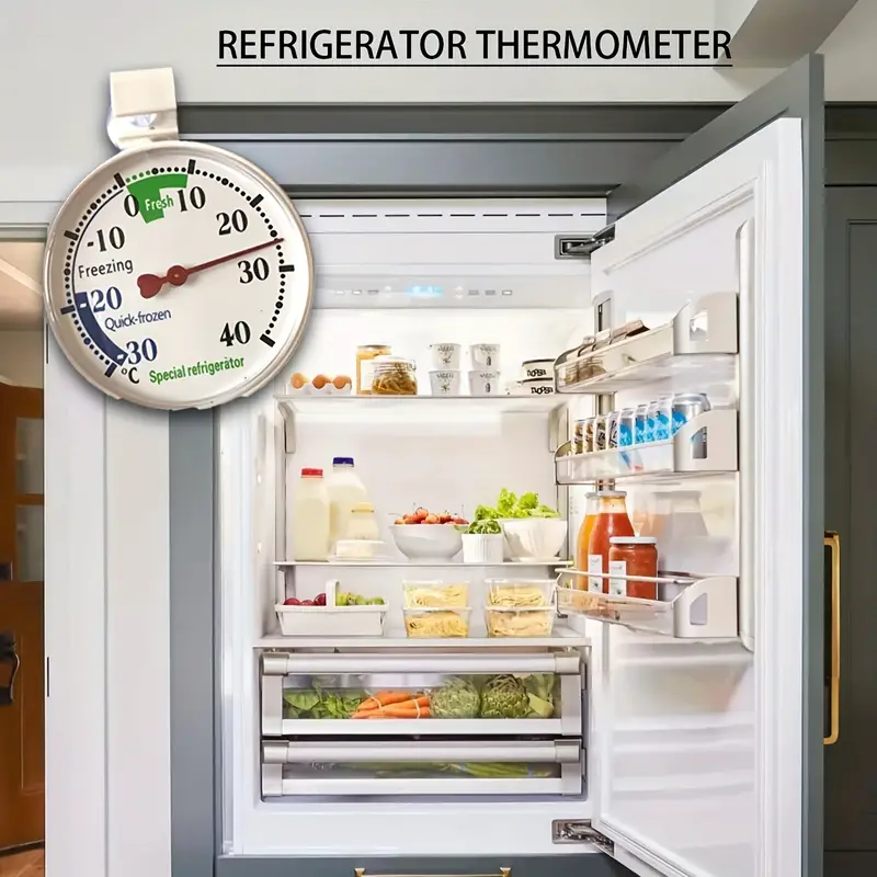 1pc, Refrigerator Thermometer, Fridge Thermometer, Classic Hanging Freezer  Thermometer, Large Dial Temperature Meter With Display, Kitchen Accessarie