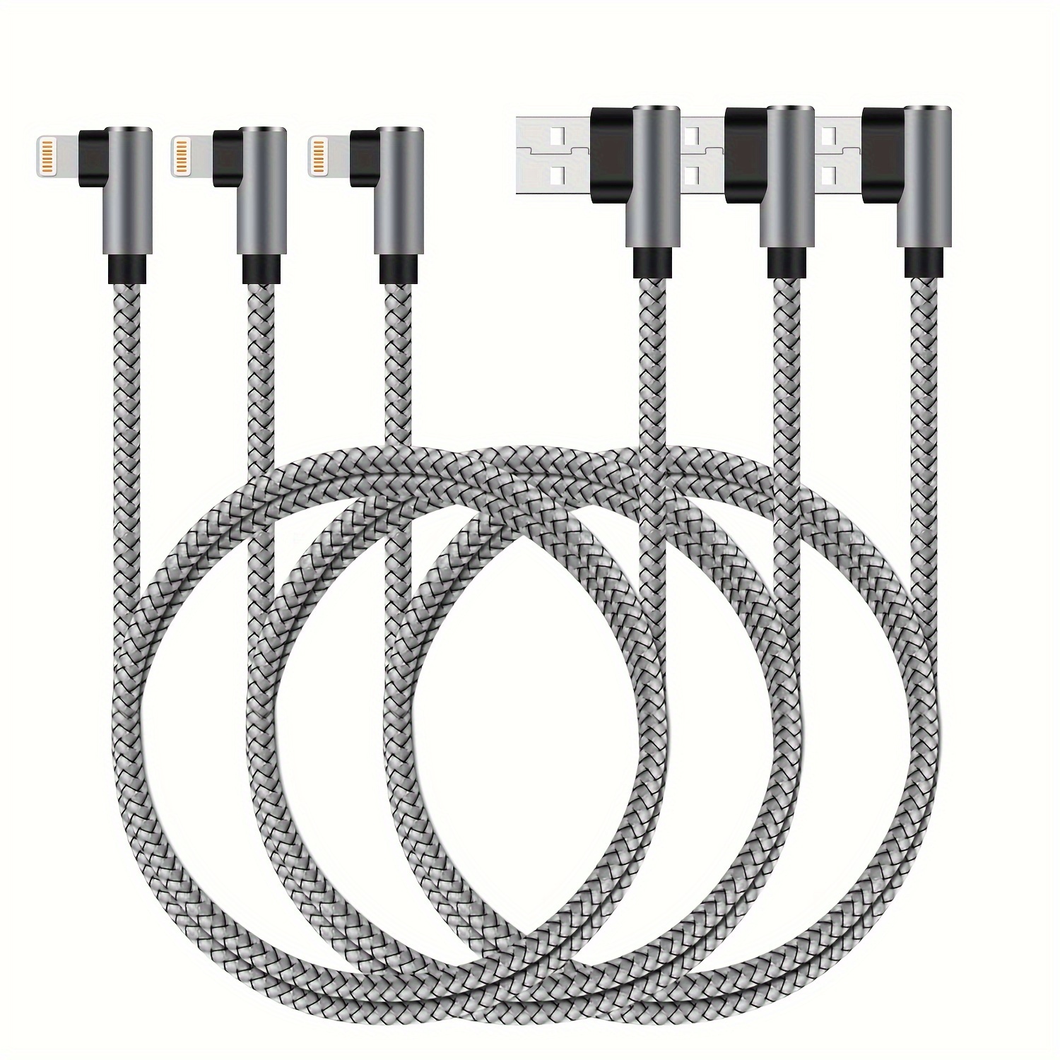 

Lot De 3 Câbles De Charge Coudés 90 Degrés De 6 Pieds, Câble De Charge En Nylon Tressé, Compatible Avec IPhone/iPod/iPad (gris, 6 Pieds)