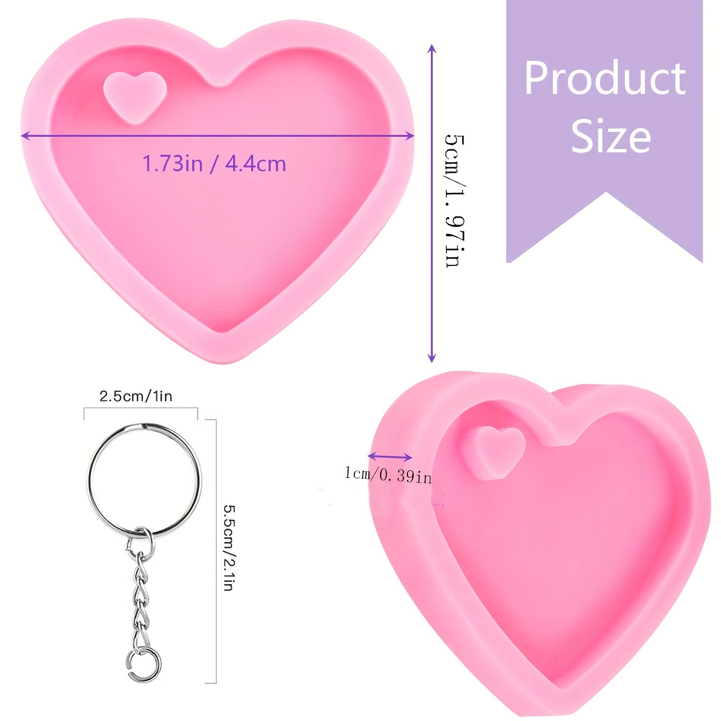 Heart Shape Resin Molds Keychain Charms Mold Silicone Heart Epoxy Mold