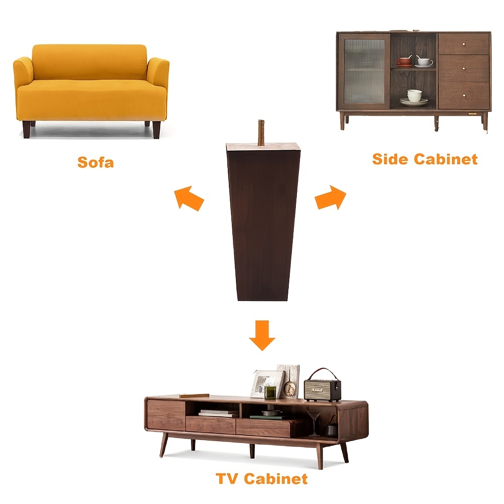 4 patas de madera para muebles, patas de sofá de madera cónica sólida,  patas de repuesto para muebles con placa de montaje, tornillos para sofá,  mesa