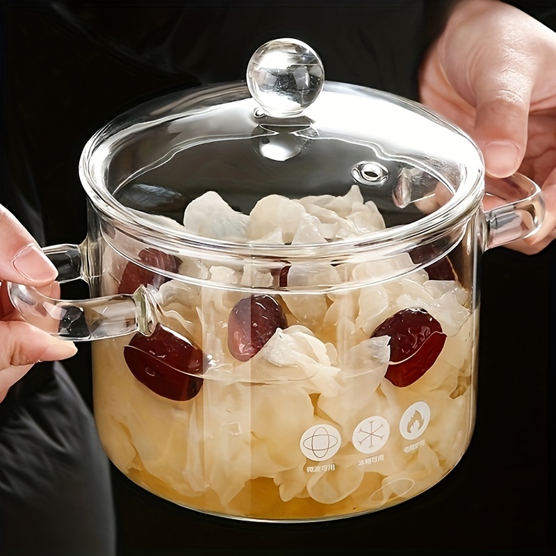 High borosilicate glass stew pot with lid double ears water proof